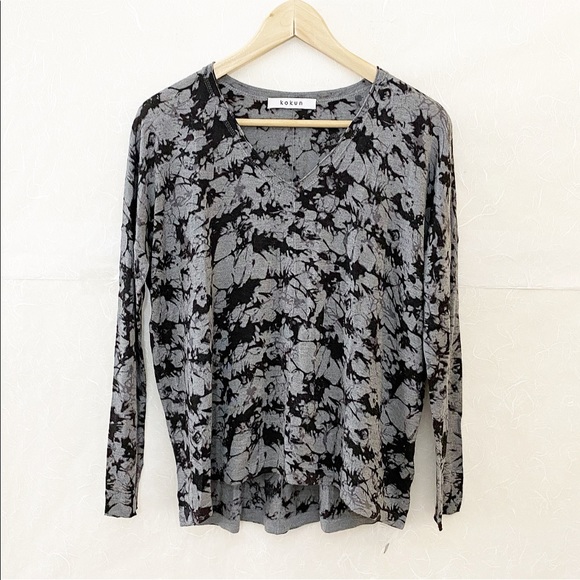 Kokun Sweaters - Kokun Bamboo Cashmere Gray Tie Dye V-neck Sweater
